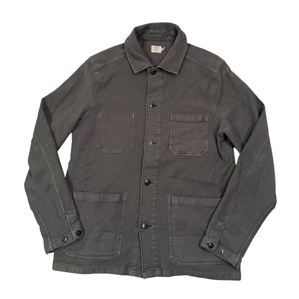 Faherty stretch terry chore Jacket Mens Medium Charcoal Grey Button Up MOS2105